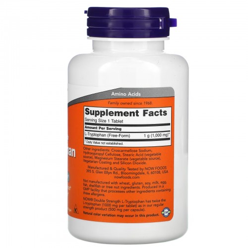 NOW Foods, L-триптофан, двойной концентрации, 1000 мг, 60 таблеток NOW Foods, L-триптофан, двойной концентрации, 1000 мг, 60 таблеток